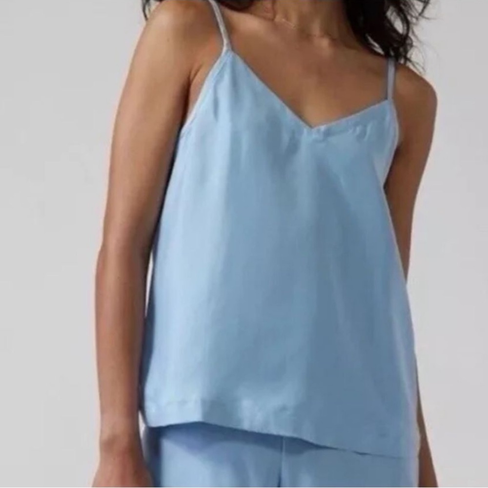 Athleta Calm Cool Blue Satin Pajama Pants & Tank Xs